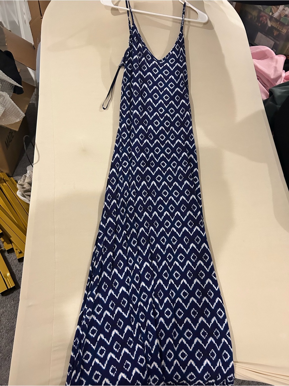 LOFT Blue and White Geometric Print Dress